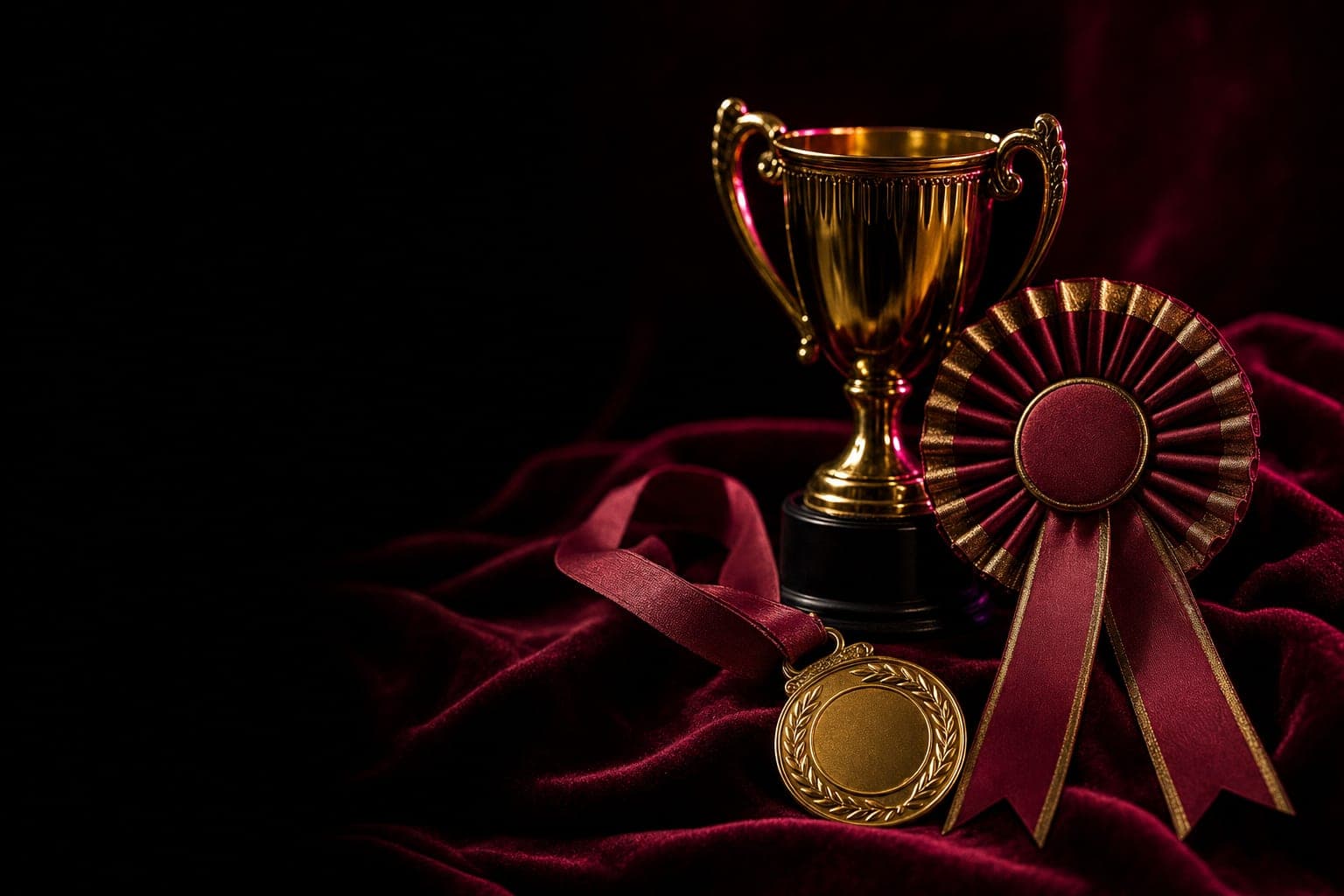 A small trophy and medal