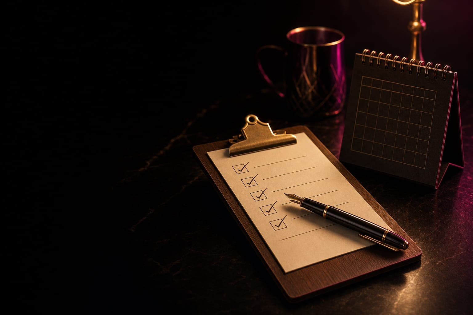 A checklist with a pen